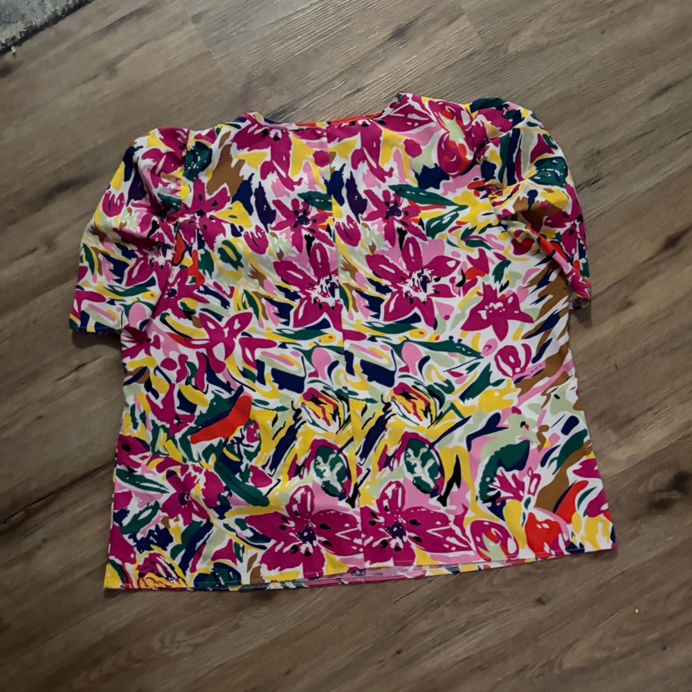 Shein - Bold Multicolor Floral Short Sleeve Blouse - Size 3X
